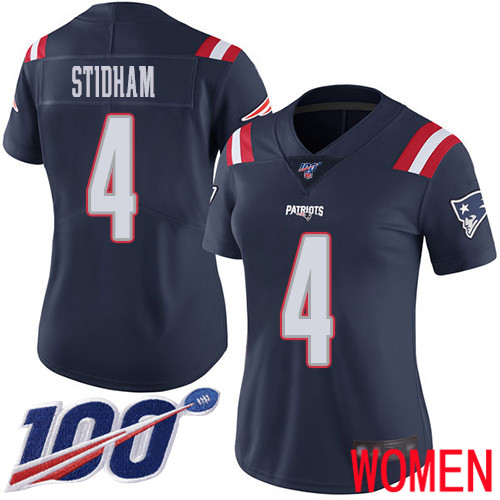New England Patriots Limited Navy Blue Women 4 Jarrett Stidham NFL Jersey 100th Season
